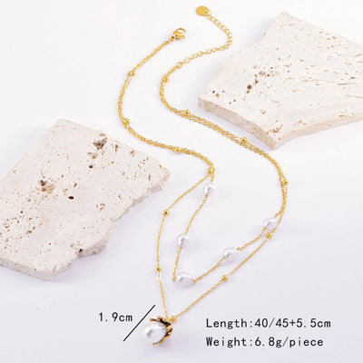 Jewelry Elegant Retro Geometric Titanium Steel Pearl Plating Inlay Earrings Necklace