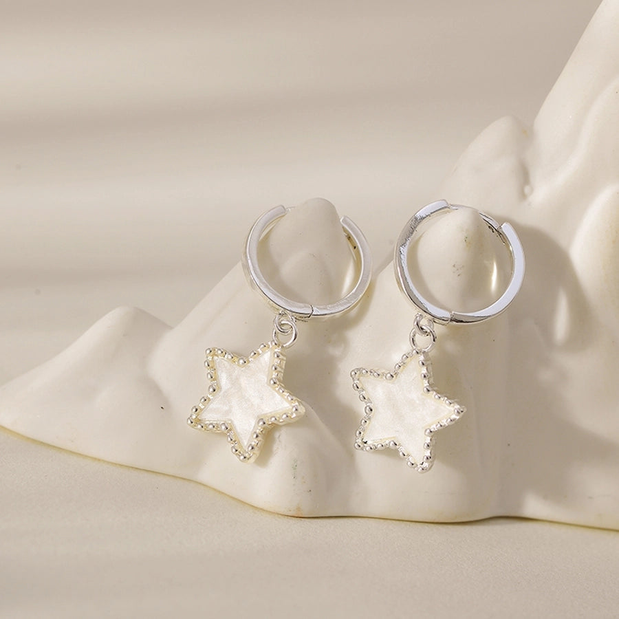 1 Pair Elegant Simple Style Classic Style Star Inlay 304 Stainless Steel Shell Drop Earrings