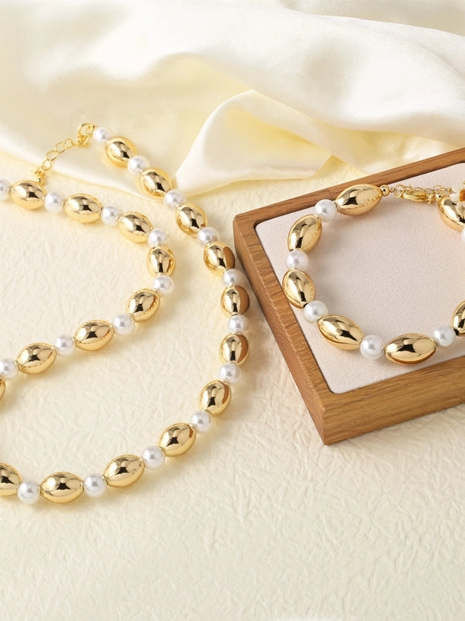 Copper 18K Gold Plated Oval Bracelets Necklace