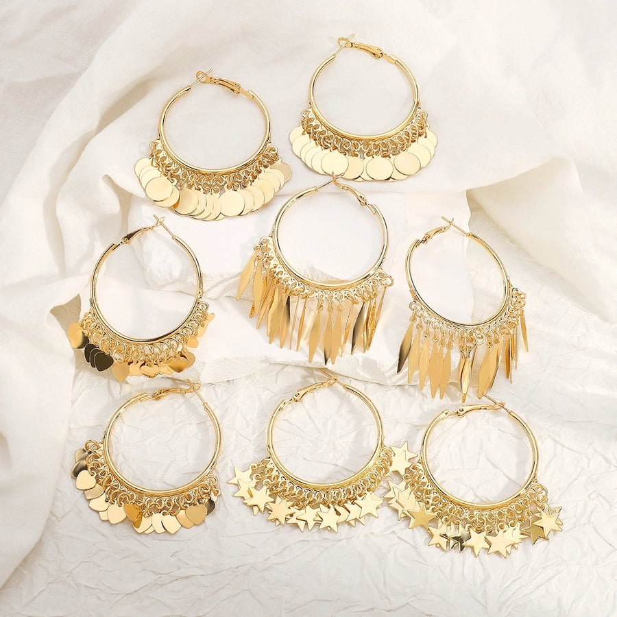 1 Pair Retro Round Star Heart Shape Plating Iron Gold Plated Earrings