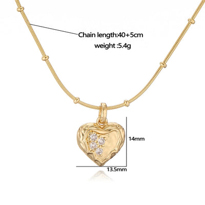 Jewelry Elegant Sweet Simple Style Pentagram Heart Shape Bee Copper Zircon 18K Gold Plated Enamel Inlay Pendant Necklace