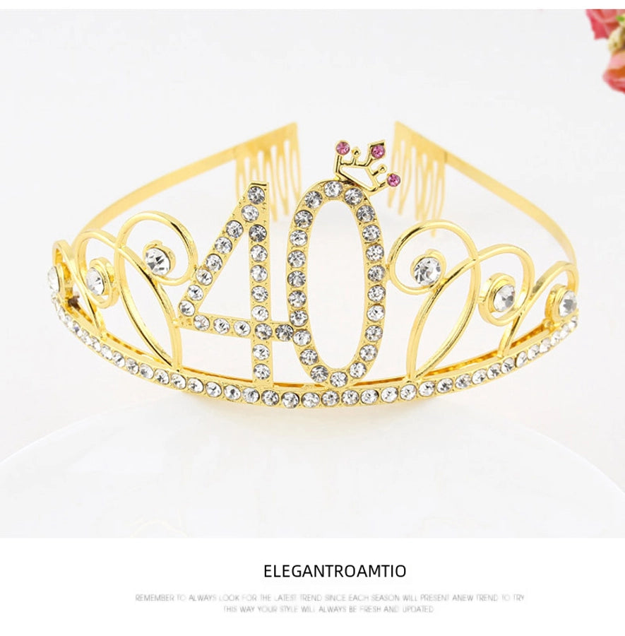 New Birthday Crown  60 Digital Birthday Headband Bridal Banquet Rhinestone Hair Accessories Alloy Headband Women