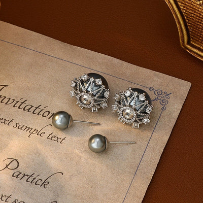 1 Pair Glam Luxurious French Style Flower Inlay Copper Freshwater Pearl Zircon 18K Gold Plated Ear Studs