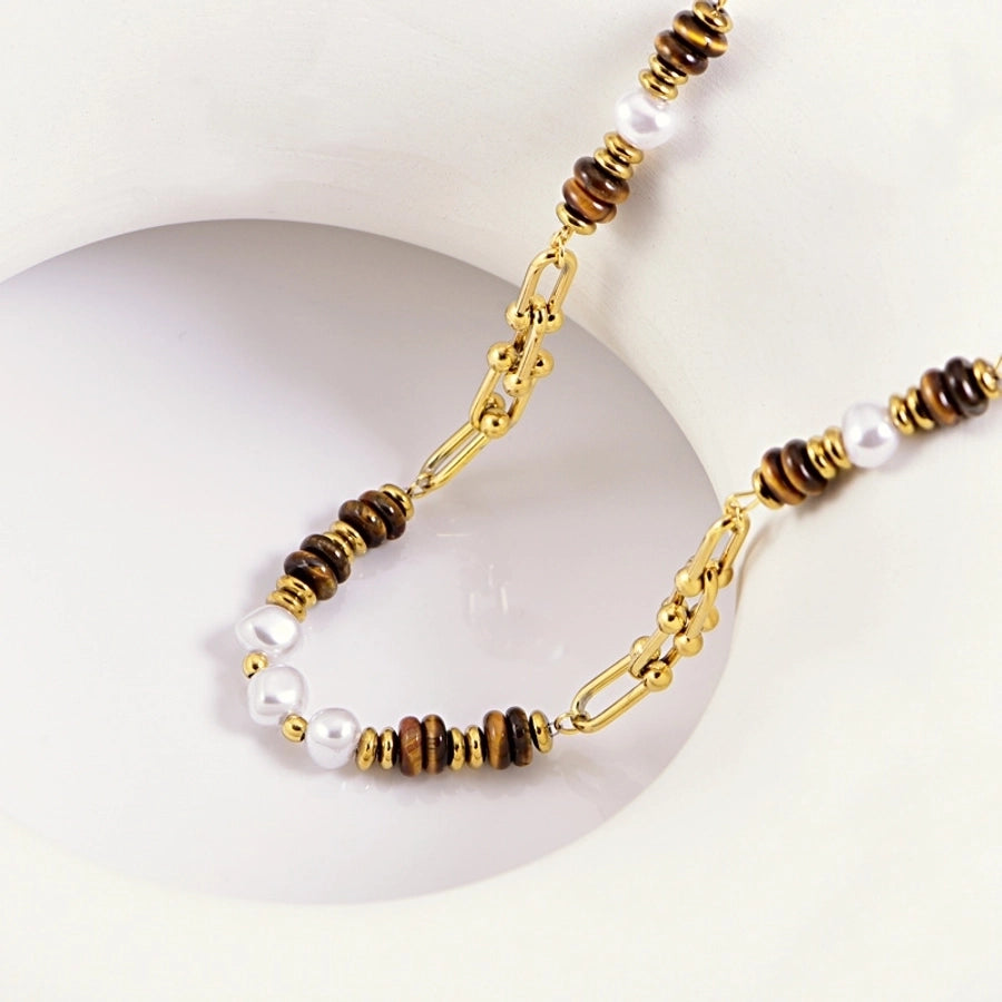 Jewelry Casual Vacation Geometric 304 Stainless Steel Tiger Eye Plating Necklace