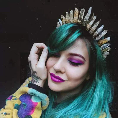retro moon crown natural crystal hollow out hair combs crown