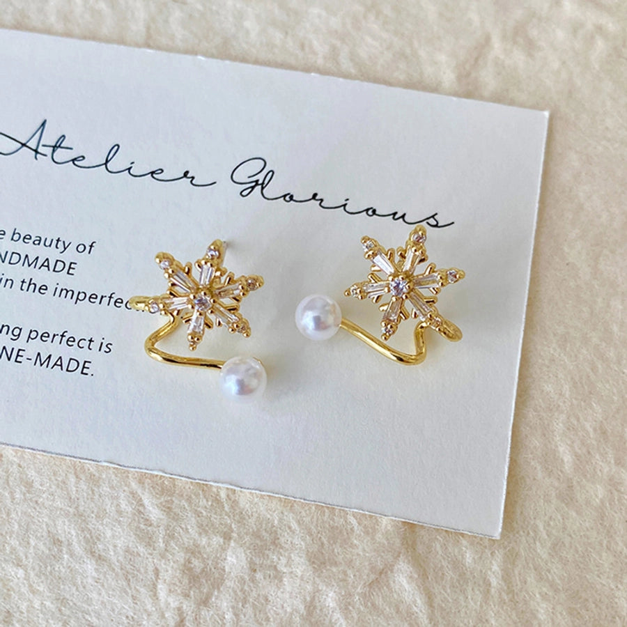 1 Pair Basic Geometric Plating Copper Imitation Pearl Zircon Earrings