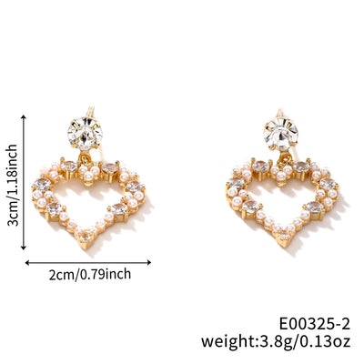 1 Pair Sweet Simple Style Shiny Geometric Heart Shape Inlay Copper Glass Zircon K Gold Plated Drop Earrings
