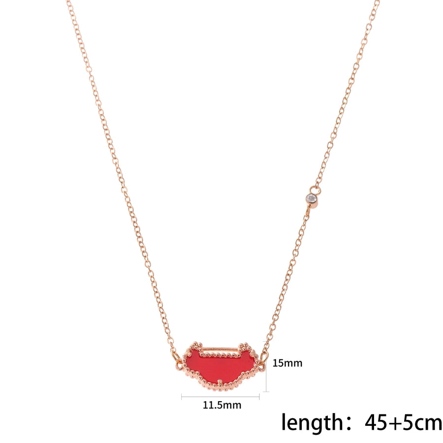 Jewelry Simple Style Lock 304 Stainless Steel Copper Acrylic Moissanite Rose Gold Plated Inlay Necklace