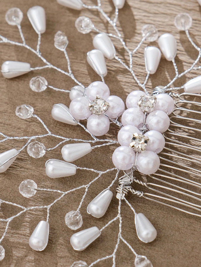 simple style flower artificial pearl inlay pearl insert comb