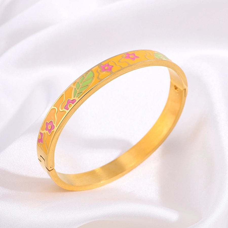 Elegant Retro Printing Solid Color Titanium Steel Bangle In Bulk