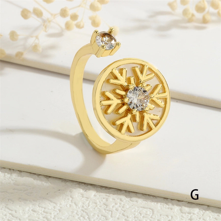 Copper Inlay Snowflake Zircon Open Rings