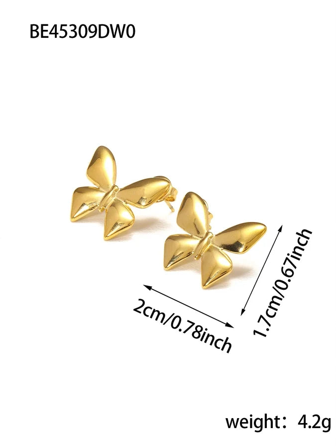 1 Pair Elegant Bow Knot 304 Stainless Steel 18K Gold Plated Drop Earrings
