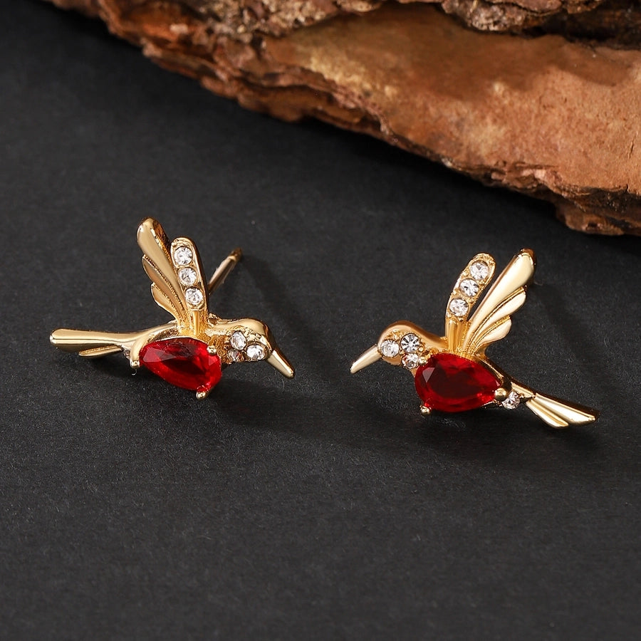 1 Pair Simple Style IG Style Hummingbird Plating Inlay Copper Zircon Ear Studs