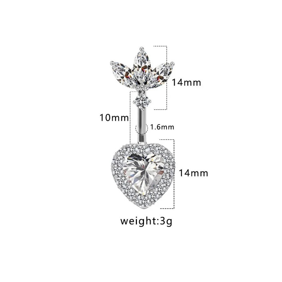 1 Piece Belly Rings Hip-Hop Sexy Heart Shape 316 Stainless Steel  Copper Plating Zircon White Gold Plated Gold Plated
