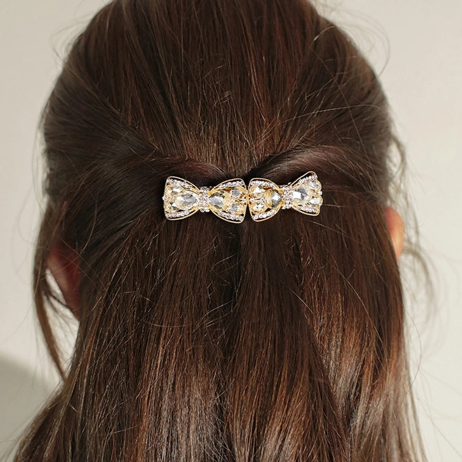 glam lady shiny bow knot alloy inlay artificial rhinestones hair clip