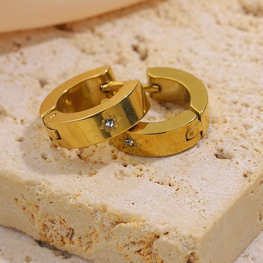 1 Pair Retro Eight awn star Solid Color 304 Stainless Steel Hoop Earrings