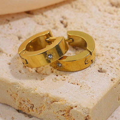 1 Pair Retro Eight awn star Solid Color 304 Stainless Steel Hoop Earrings