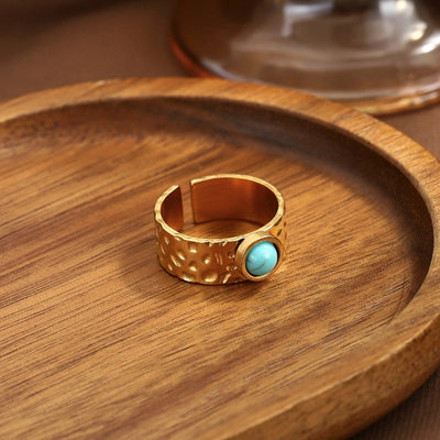 Jewelry Elegant Geometric 304 Stainless Steel Turquoise Open Rings