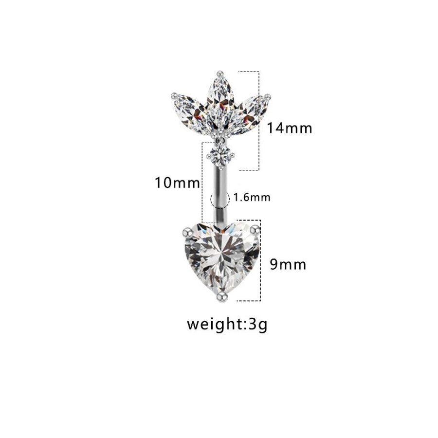 1 Piece Belly Rings Hip-Hop Sexy Heart Shape 316 Stainless Steel  Copper Plating Zircon White Gold Plated Gold Plated