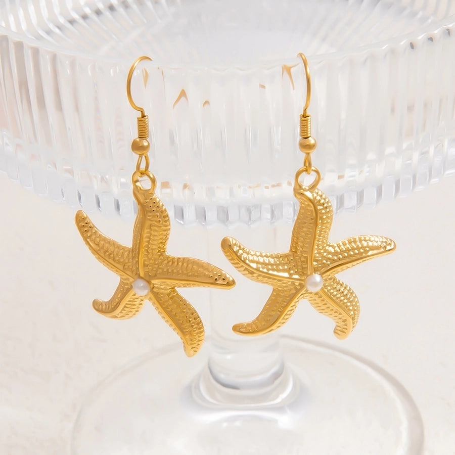 1 Pair Beach Starfish 304 Stainless Steel Drop Earrings
