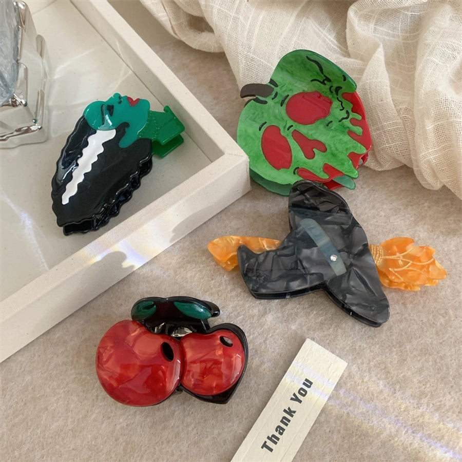 Women's Korean Style Pumpkin Color Block Cherry Acetic acid sheets Hair Claws