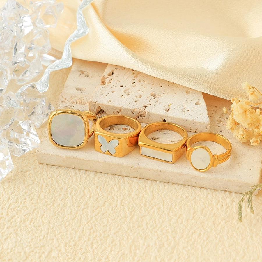 Jewelry IG Style Commute Korean Style Geometric Butterfly 304 Stainless Steel Fritillary 14K Gold Plated Plating Inlay Rings