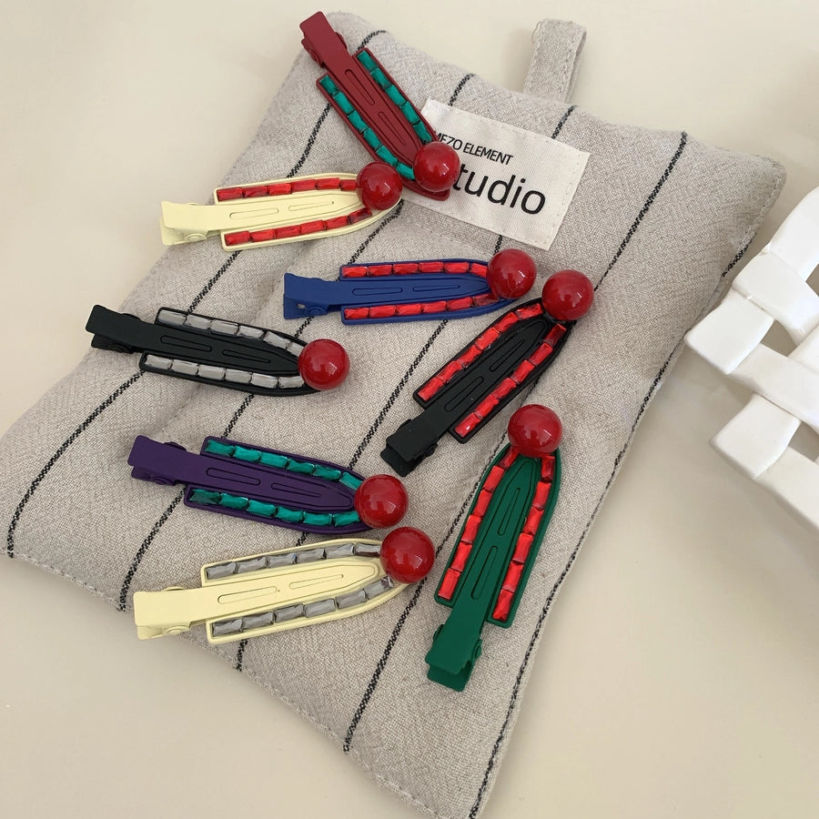 Simple Red Bean Metal Barrettes Advanced Retro Easy Matching BB Clip Elegant Girl Side Bang Clip Duckbill Clip