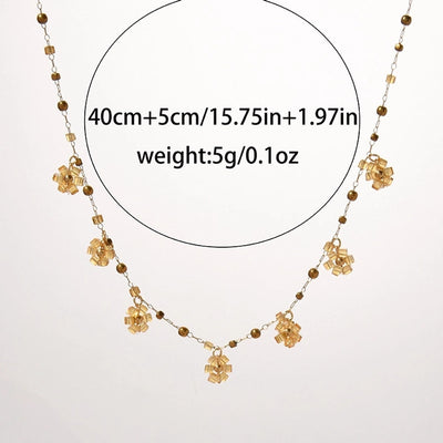 Jewelry Modern Style Round Flower 304 Stainless Steel 14K Gold Plated Beaded Enamel Plating Pendant Necklace