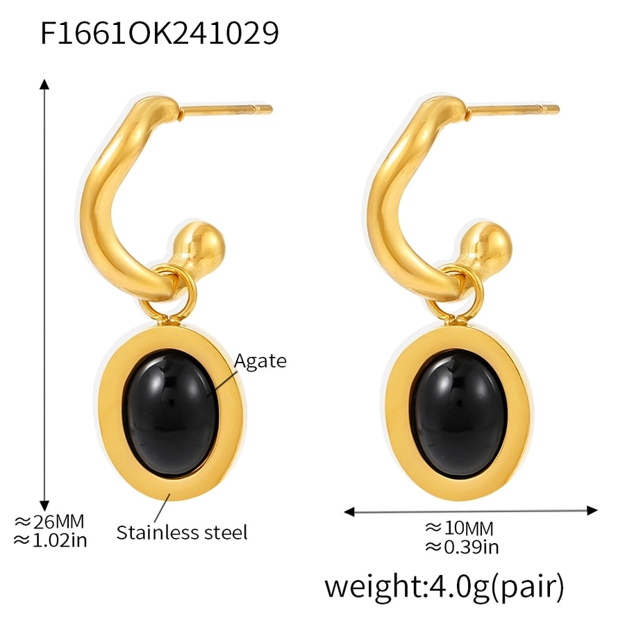 1 Pair Elegant Vacation Geometric Inlay 304 Stainless Steel Agate 18K Gold Plated Drop Earrings