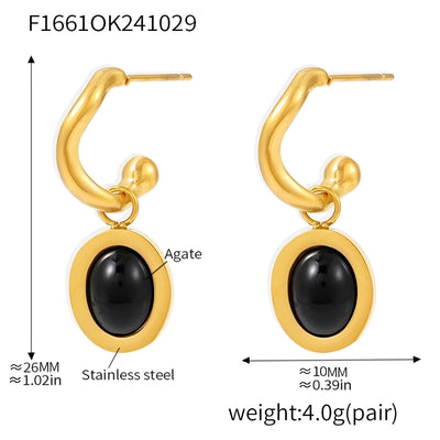 1 Pair Elegant Vacation Geometric Inlay 304 Stainless Steel Agate 18K Gold Plated Drop Earrings