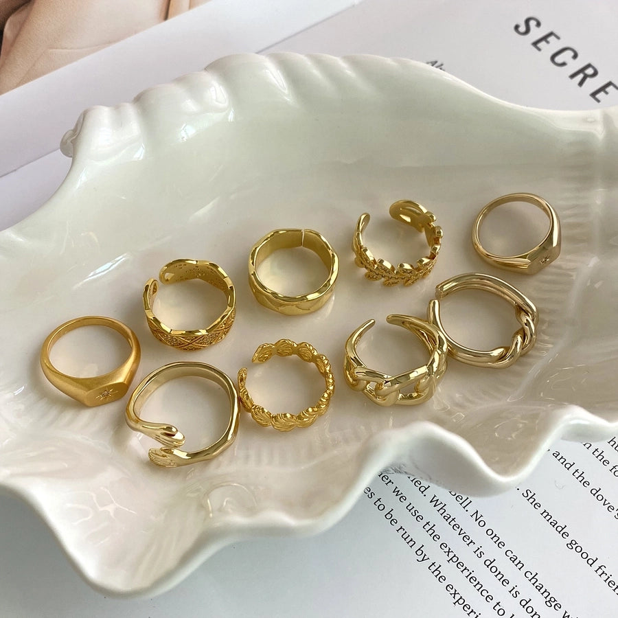 Copper 14K Gold Plated 16K Gold Plated 18K Gold Plated Ring Pleated Inlay Hand Olive Branch Shell Zircon Open Rings Rings