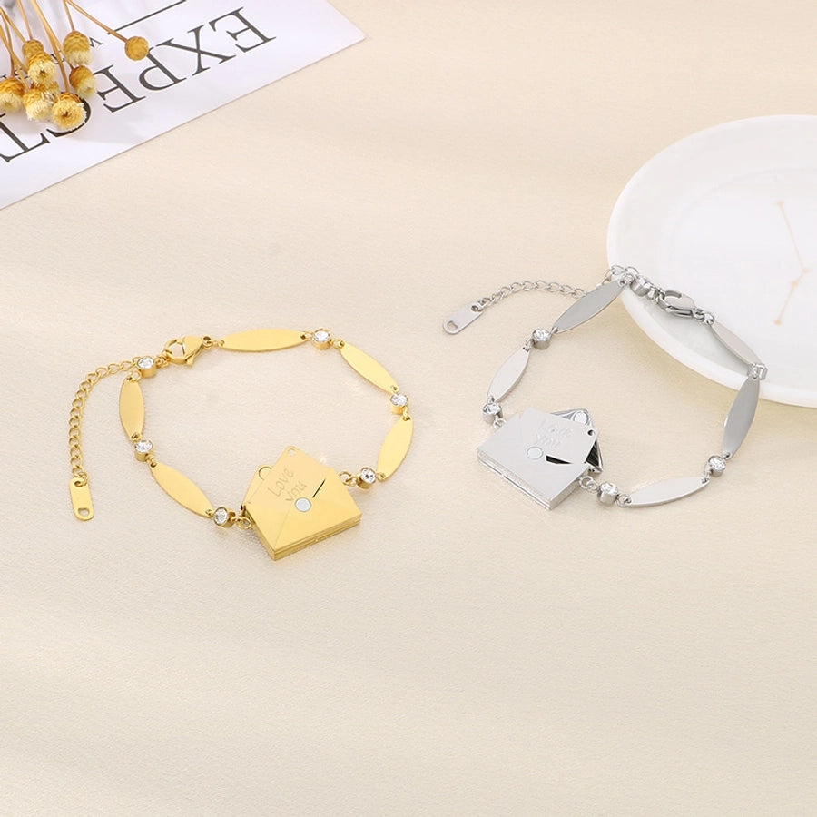 Elegant envelope Oval 304 Stainless Steel 18K Gold Plated  Bracelets In Bulk