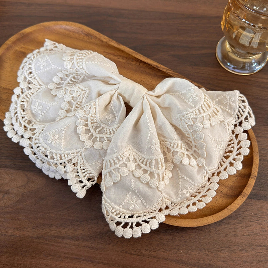 Korean Style White Lace Embroidered Bow Half-Tie Hairpin Women's Head  New Style High-end Elegant Headwear