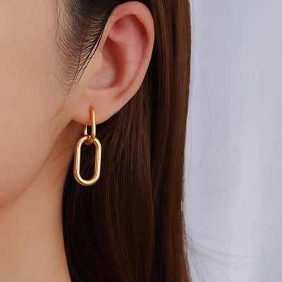 1 Pair IG Style Oval Mixed Metal 304 Stainless Steel Drop Earrings