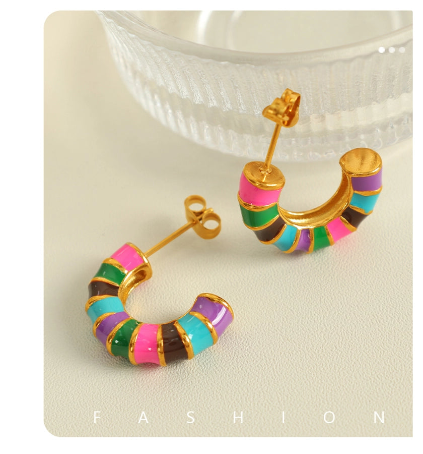 1 Pair IG Style Elegant Vintage Style C Shape Polishing Enamel Plating 304 Stainless Steel 18K Gold Plated Ear Studs