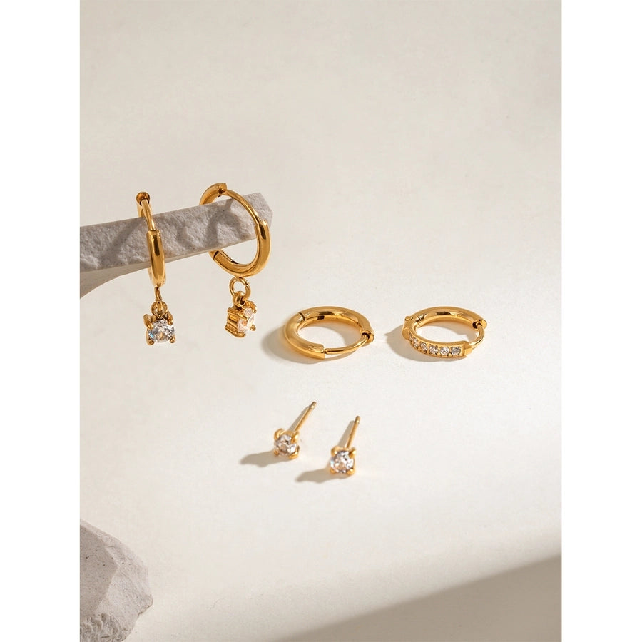 18K Gold Stainless Steel Rhinestone White Rhinestone Ear Clip Earrings 3 Pairs One Card