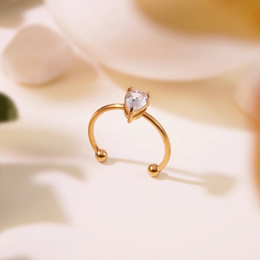 Jewelry Tropical Simple Style Cool Style Triangle Geometric 304 Stainless Steel Artificial Rhinestones 18K Gold Plated Inlay Open Rings