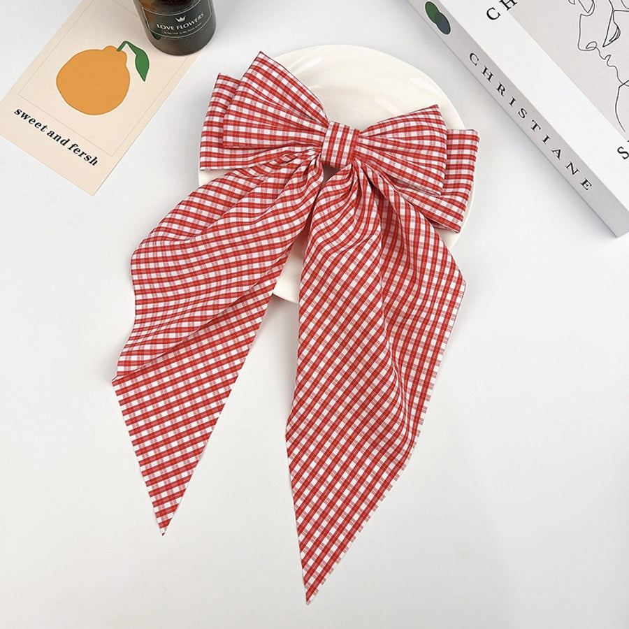 Sweet Plaid Bow Knot Cloth Hair Clip 1 Piece
