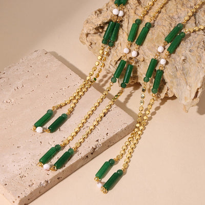 Jewelry Elegant Vacation chain 304 Stainless Steel Aventurine 18K Gold Plated Beaded Necklace