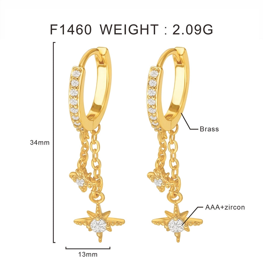 1 Pair Casual Hexagram Star Asymmetrical Copper Zircon Drop Earrings