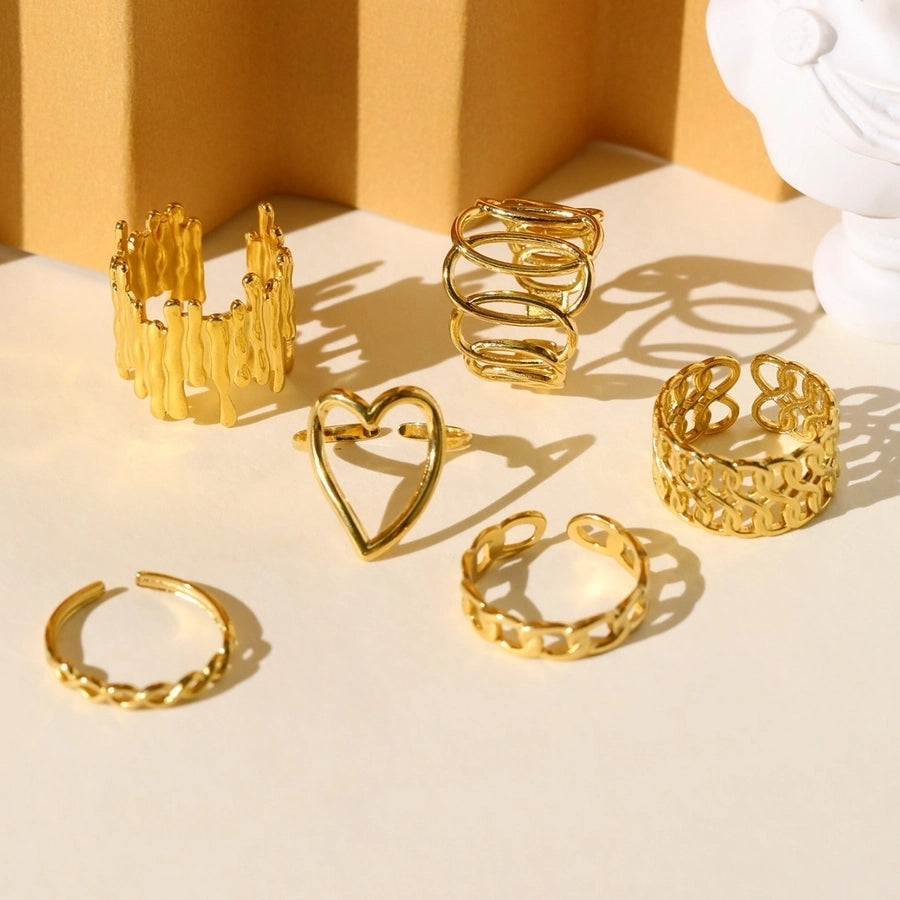 Jewelry Retro Heart Shape Solid Color 304 Stainless Steel Open Rings