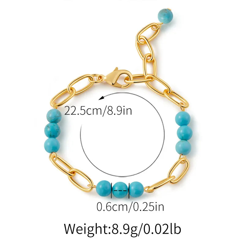 Copper Beaded Pearl Natural Stone Turquoise Bracelets