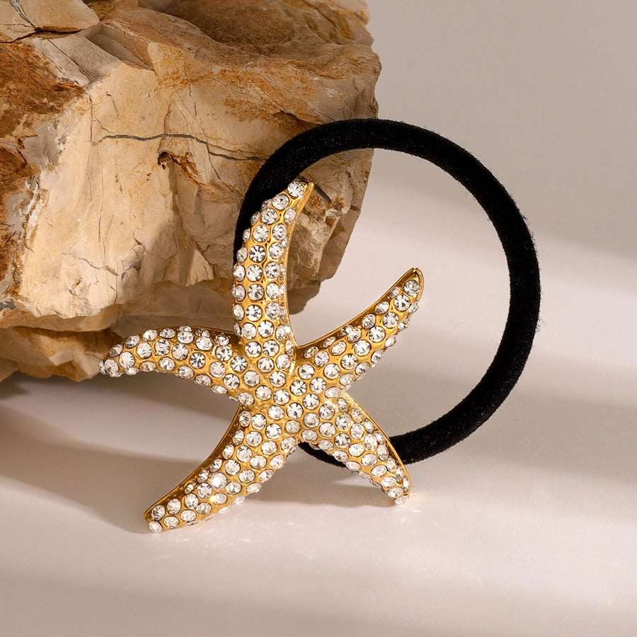 Women's Casual Hawaiian Tropical Starfish 304 Stainless Steel Rhinestones Hair Tie