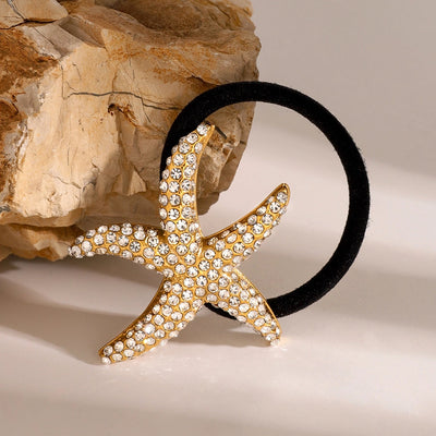 Women's Casual Hawaiian Tropical Starfish 304 Stainless Steel Rhinestones Hair Tie