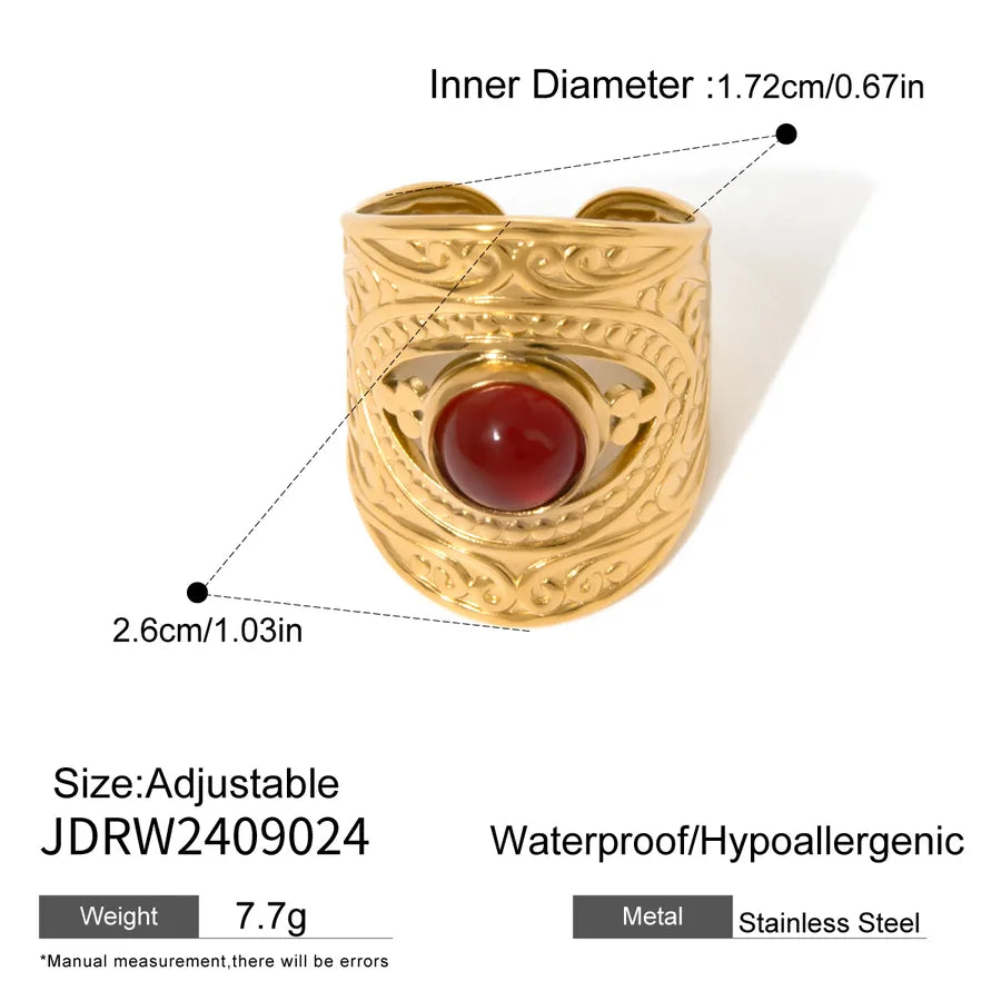 Wholesale Jewelry Simple Style Classic Style Round 304 Stainless Steel Agate 18K Gold Plated Inlay Rings
