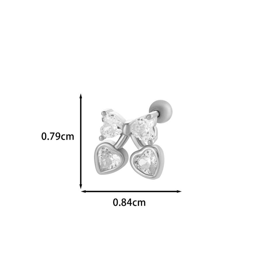 1 Piece IG Style Simple Style Korean Style Heart Shape Butterfly Bow Knot Inlay 316 Stainless Steel  Copper Zircon Ear Studs