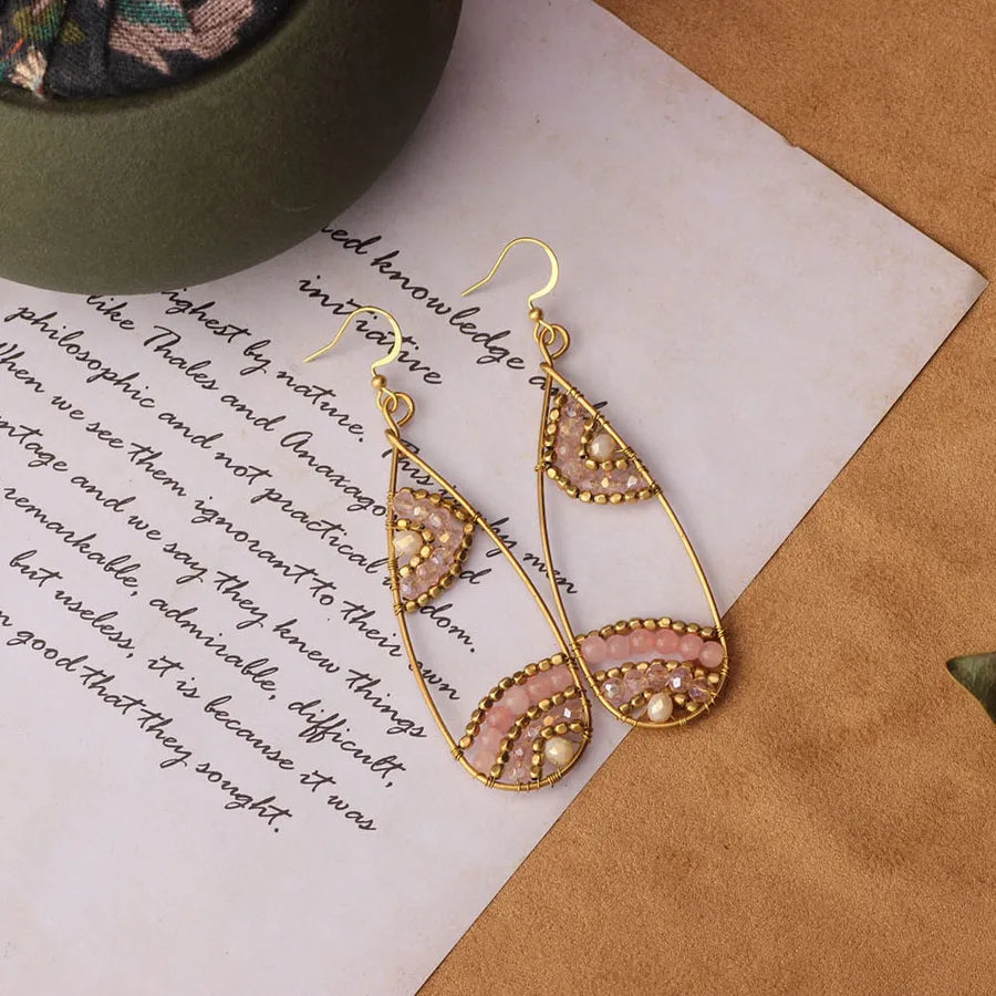 bohemian sector synthetic gemstones shell copper tassel mesh women's ear hook