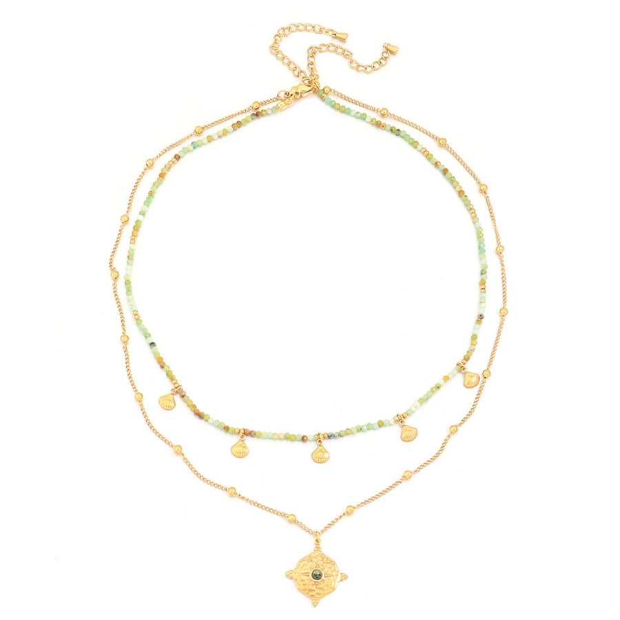 Vacation Beach Irregular 304 Stainless Steel natural stone Beaded Chain Pendant Necklace In Bulk