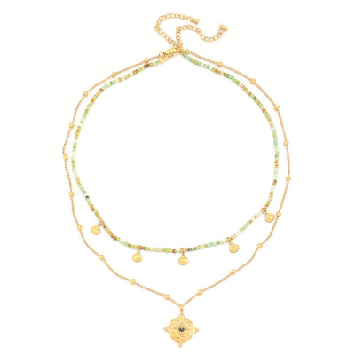 Vacation Beach Irregular 304 Stainless Steel natural stone Beaded Chain Pendant Necklace In Bulk