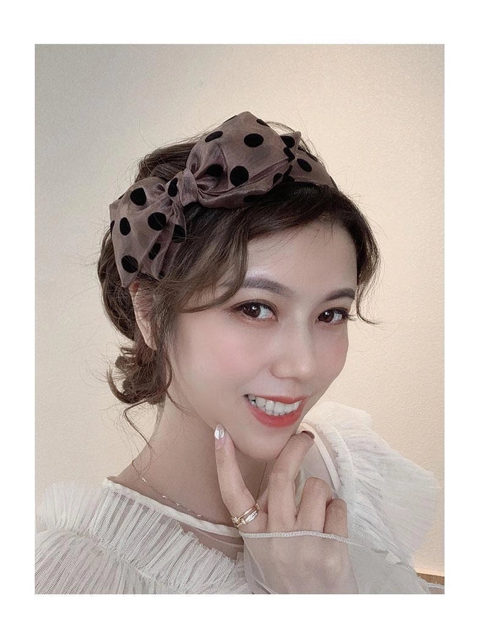 Elegant niche polka dot bow headband female versatile internet celebrity  outing hair band Sweet wide-brimmed simple headband
